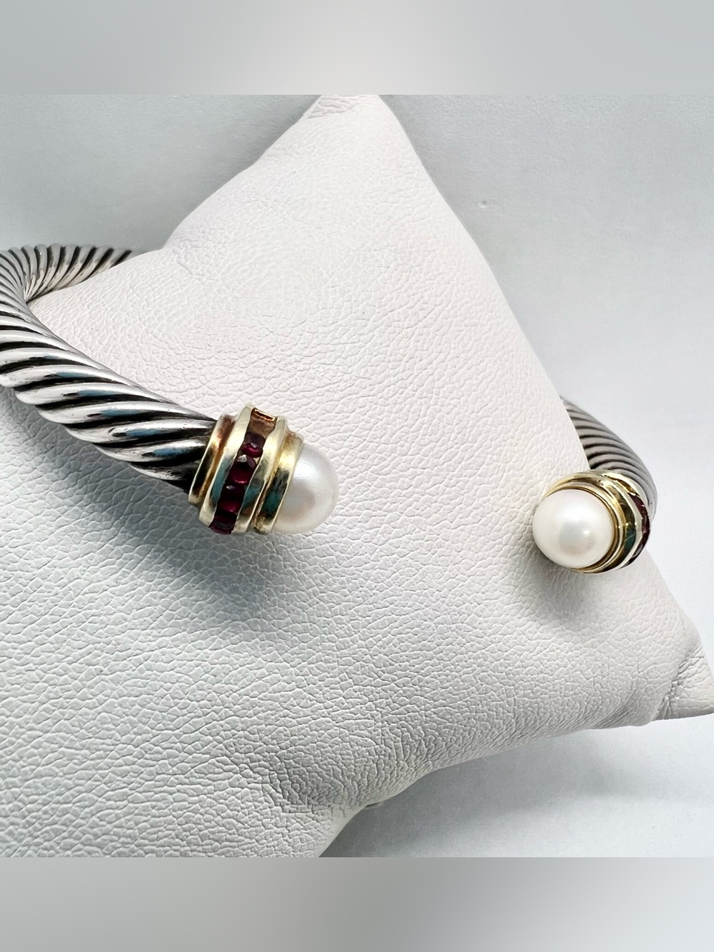David Yurman 5mm Pearl Bracelet With Ruby And Gold - Picture 7 of 11